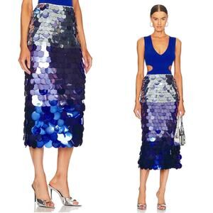 Jonathan Simkhai Elvira Ombre Sequin Embellished Blue Midi Skirt Size 0